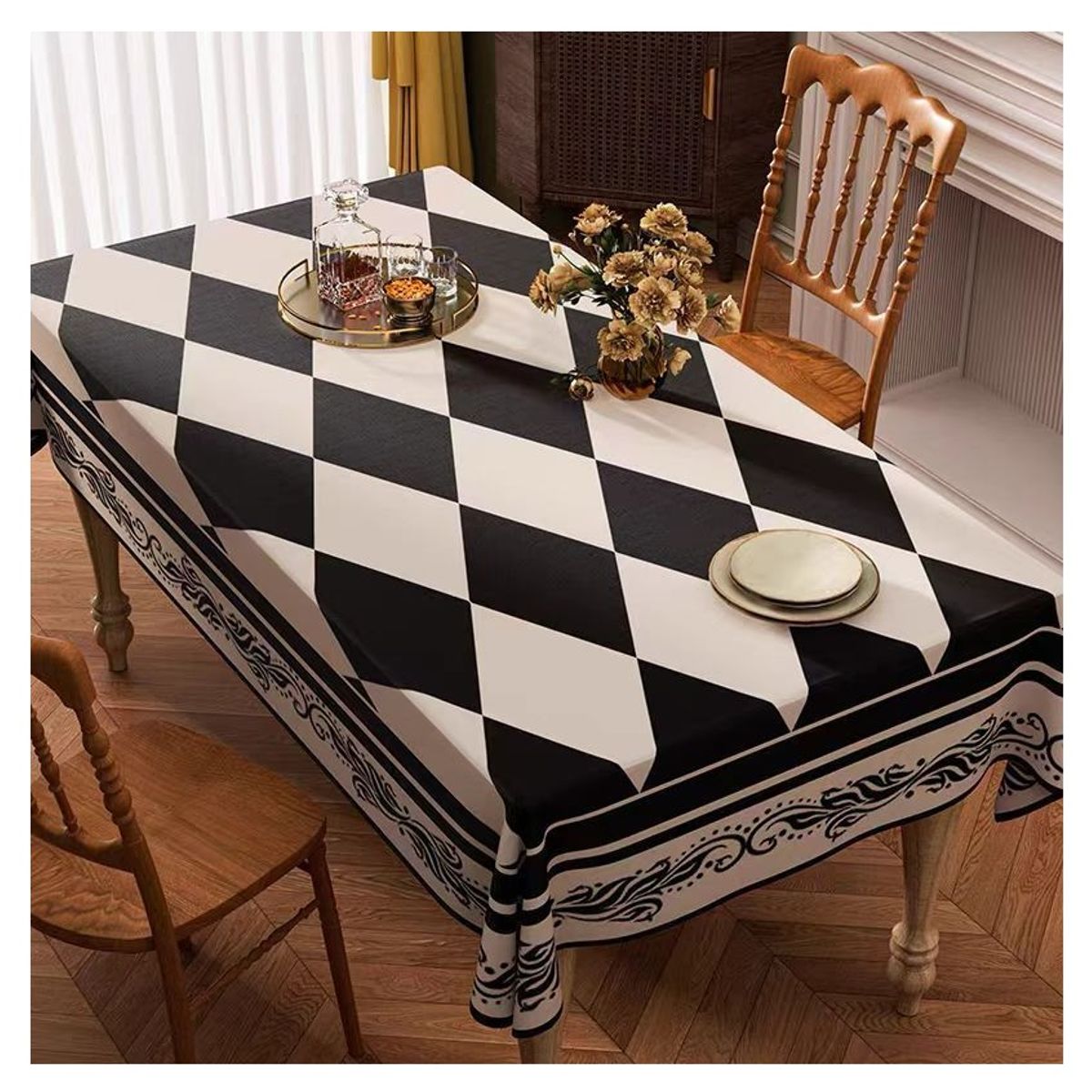 ALMA & DECO - Mantel Antimanchas Mod. Elegant Black And Beige140 X 220 Cm Rectangul