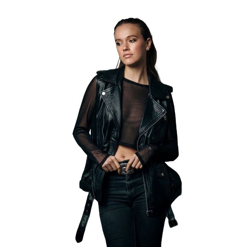 BOR - Biker Vest Greta de Cuero Ovino con Detalles Metálicos