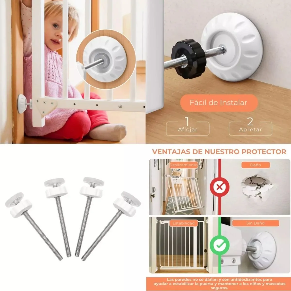 GENERICO - Reja Seguridad Escalera Puerta Bebes Mascotas 63-70 Cm