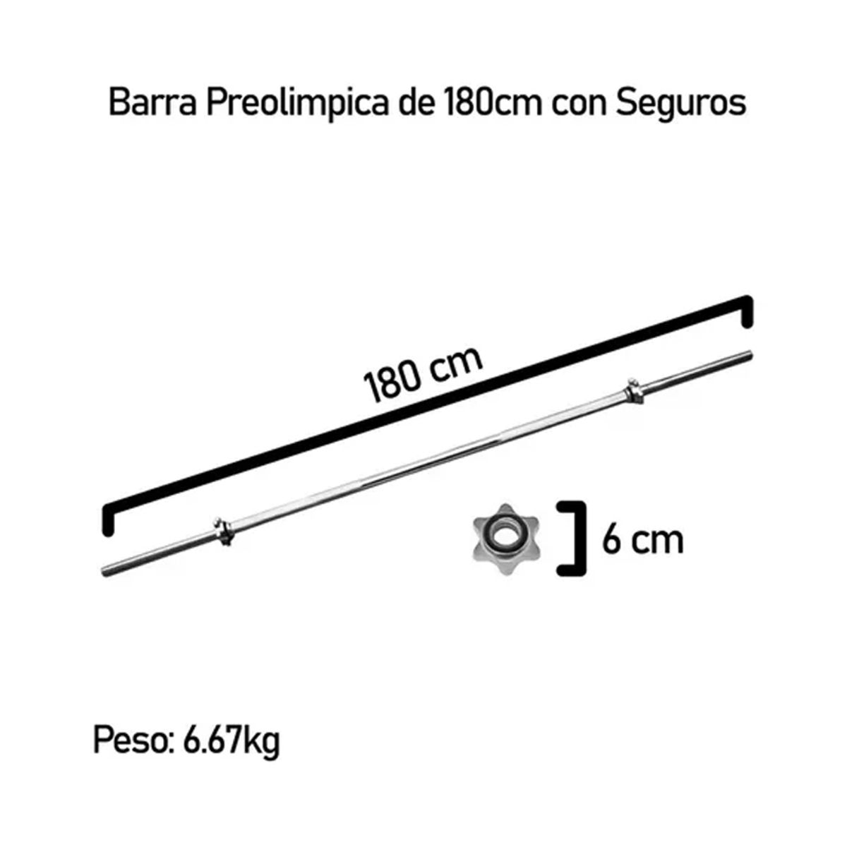 GENERICO - Barra Preolimpica 180cm Recta Cromada Gimnasio Fitness 7kg