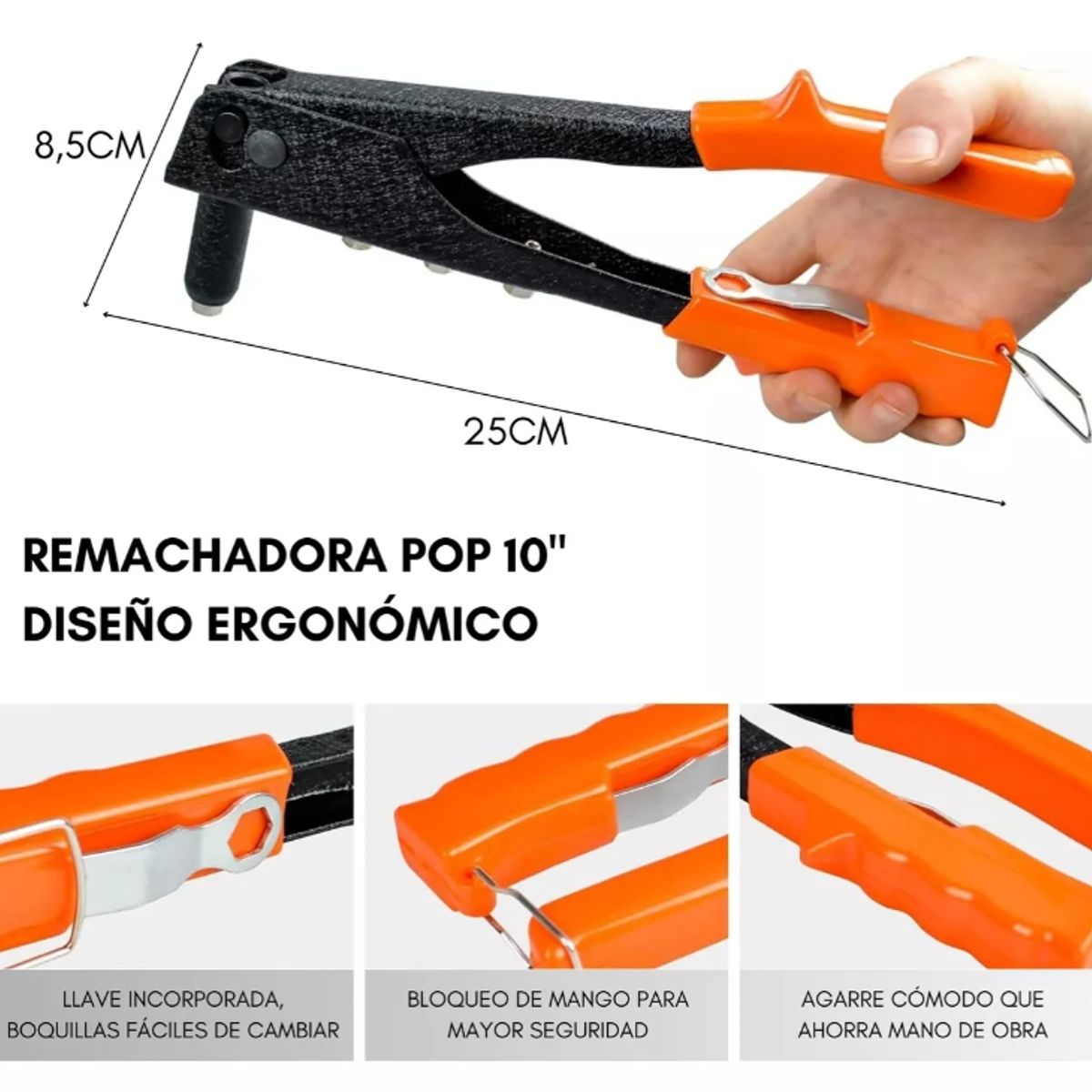 GENERICO - Remachadora Pop 4 Boquillas 10 Manual Llave Rayun