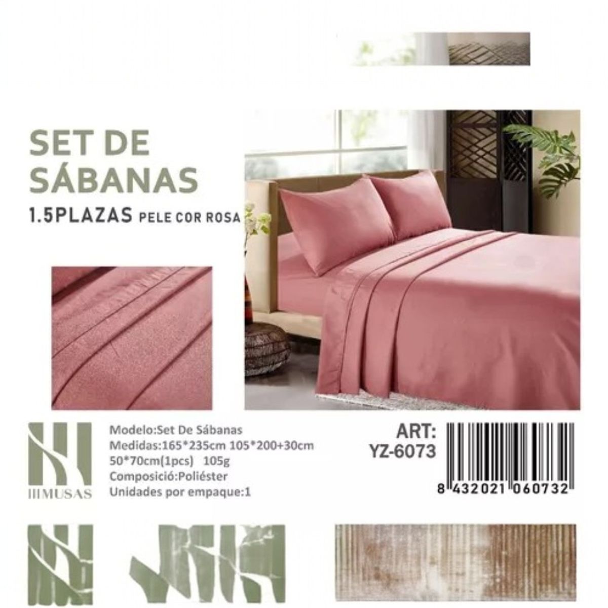 PASOS DE ANGELES - JUEGO DE SABANAS DE 200 HILOS PLAZA Y MEDIA COLOR A ELECCIÓN