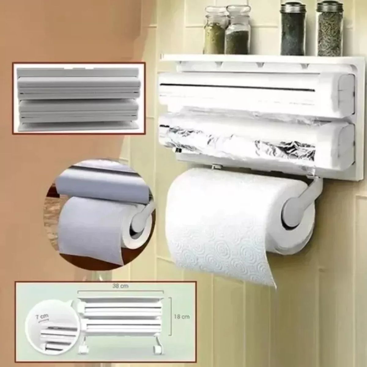 MOVI - DISPENSADOR TRIPLE PARA TOALLA DE PAPEL FILM Y ALUSA FOIL