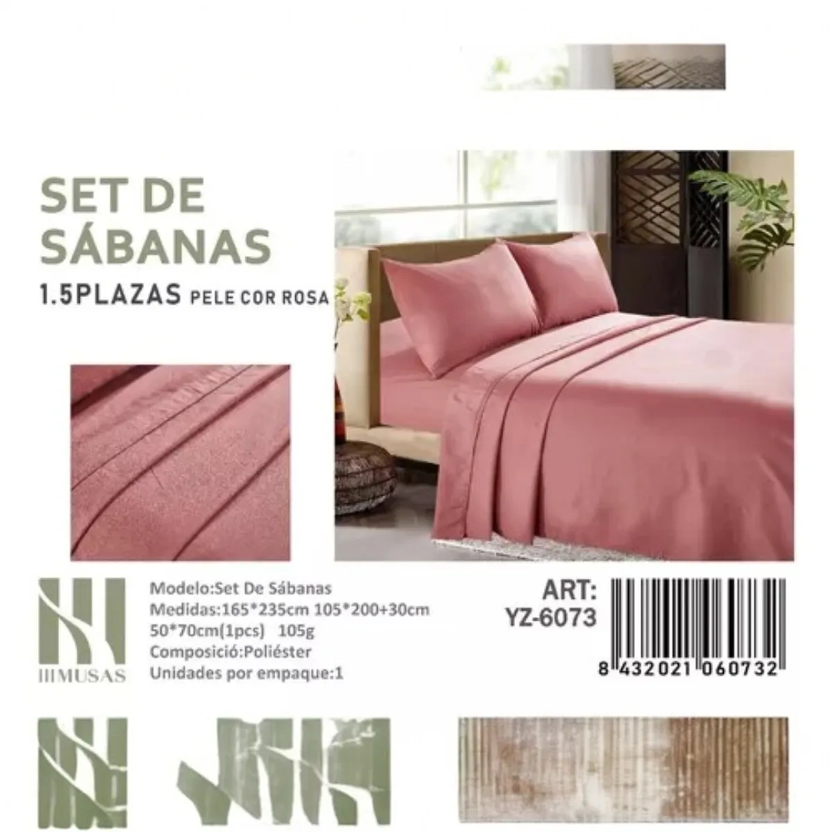 ANGELES DEL HOGAR - JUEGO DE SABANAS DE 200 HILOS PLAZA Y MEDIA COLOR A ELECCIÓN