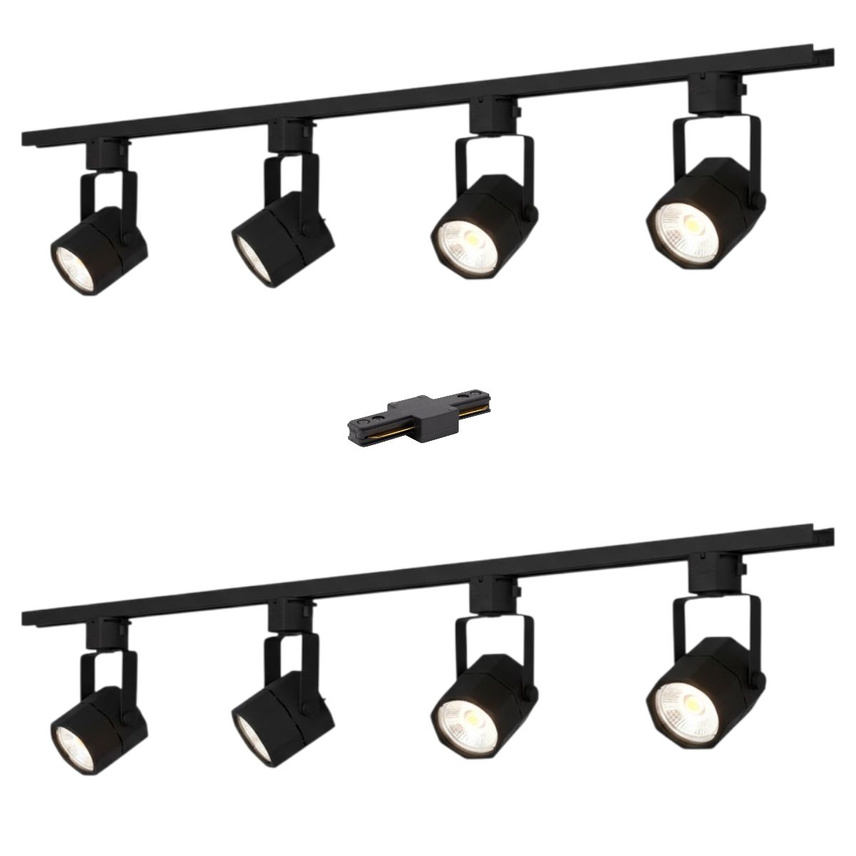 WANT - Lámpara 8 Focos Negros Hexagonales Luz Fría con 2 Riel de 1mt más Unión