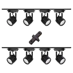 WANT - Lámpara 8 Focos Negros Hexagonales Luz Fría con 2 Riel de 1mt y Unión