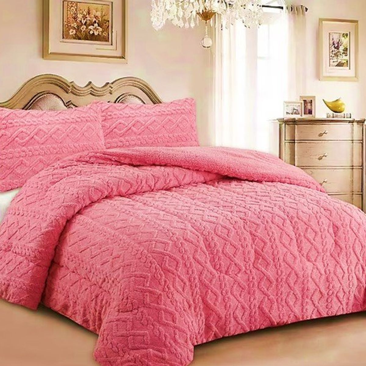 GENERICO - COBERTOR TEXTURIZADO TRENSADO CON CHIPORRO 2 PLAZA COLOR ROSA TF