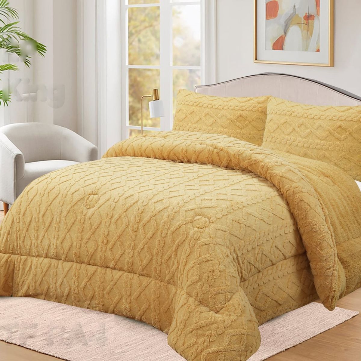 GENERICO - COBERTOR TEXTURIZADO TRENSADO CON CHIPORRO 2 PLAZA COLOR MOSTAZA TF