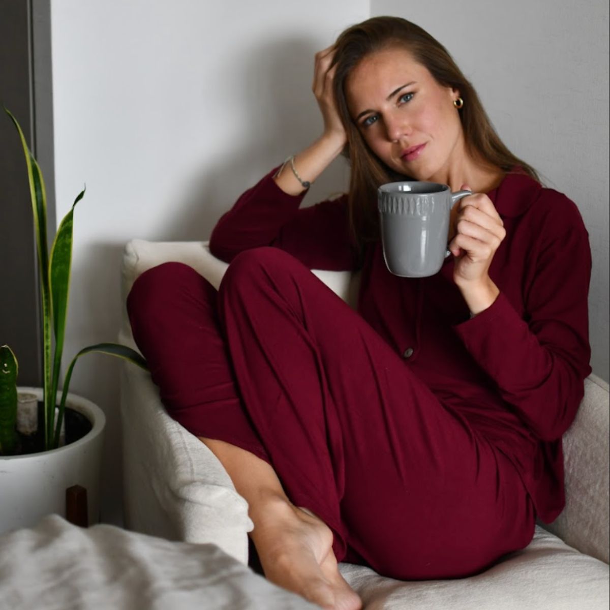 BIJOU - Pijama largo burdeo Mujer