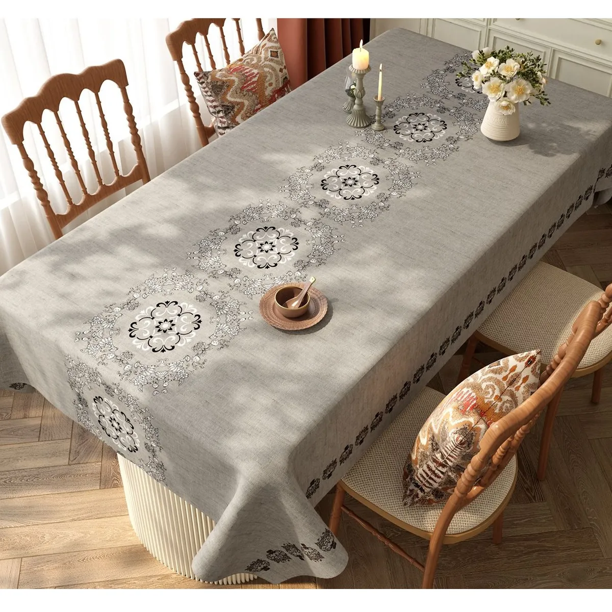 ALMA & DECO - Mantel Antimanchas Mod. Elegant Gray 140 X 220 Cm Rectangular