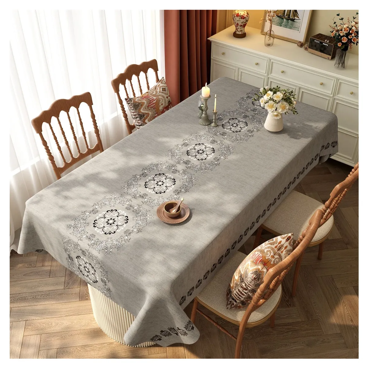 ALMA & DECO - Mantel Antimanchas Mod. Elegant Gray 140 X 220 Cm Rectangular