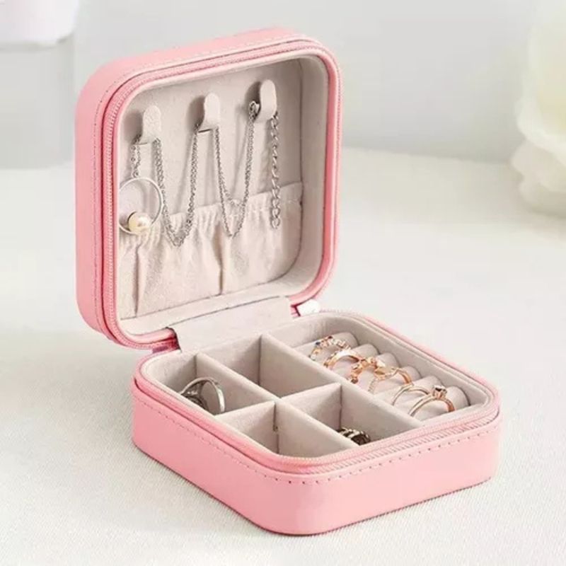 GENERICO - Joyero Portátil Caja Organizadora Joyas Aretes Anillos Viaje Color Rosa