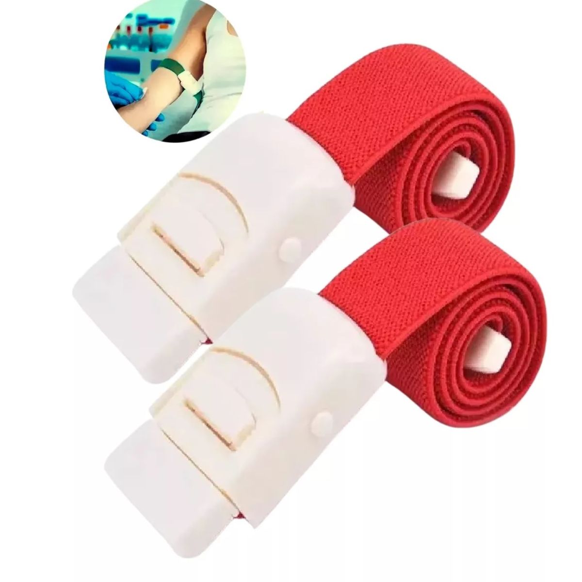 GENERICO - Torniquete Ligadura Elastico Hebilla Medicas Rojo 2 Unidades