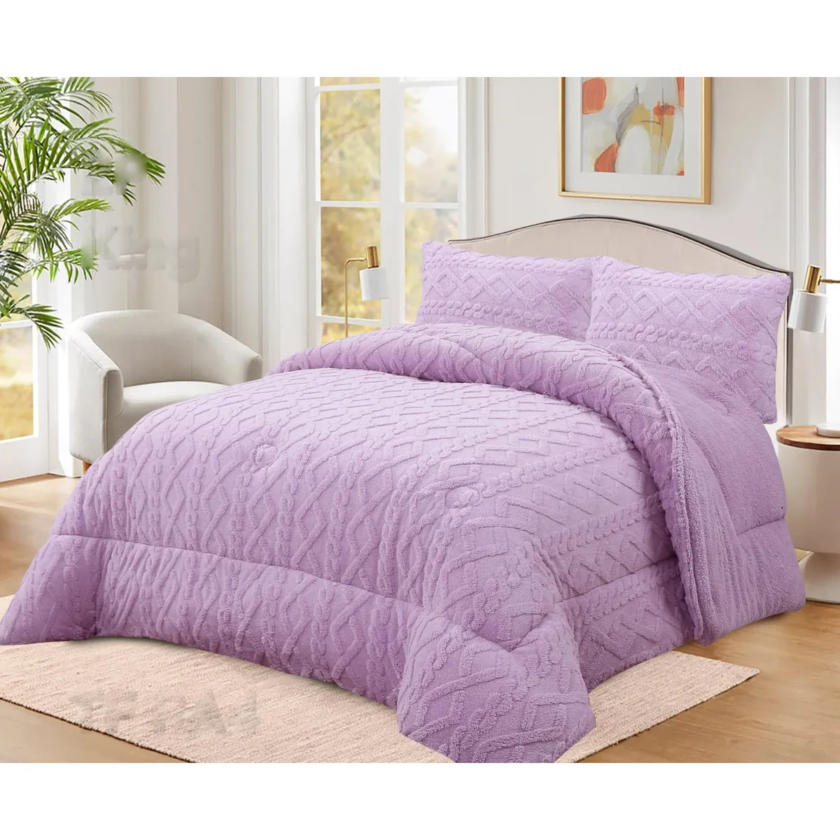 GENERICO - COBERTOR TEXTURIZADO TRENSADO CON CHIPORRO KING COLOR LILA TF