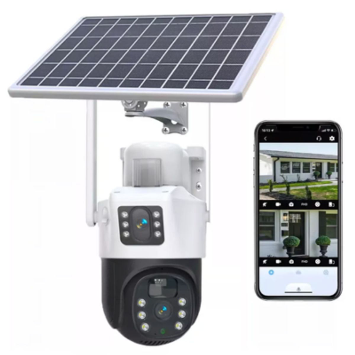 GENERICO - Cámara Solar 360° Exterior Wifi Inalámbrica Doble Lente 4mp