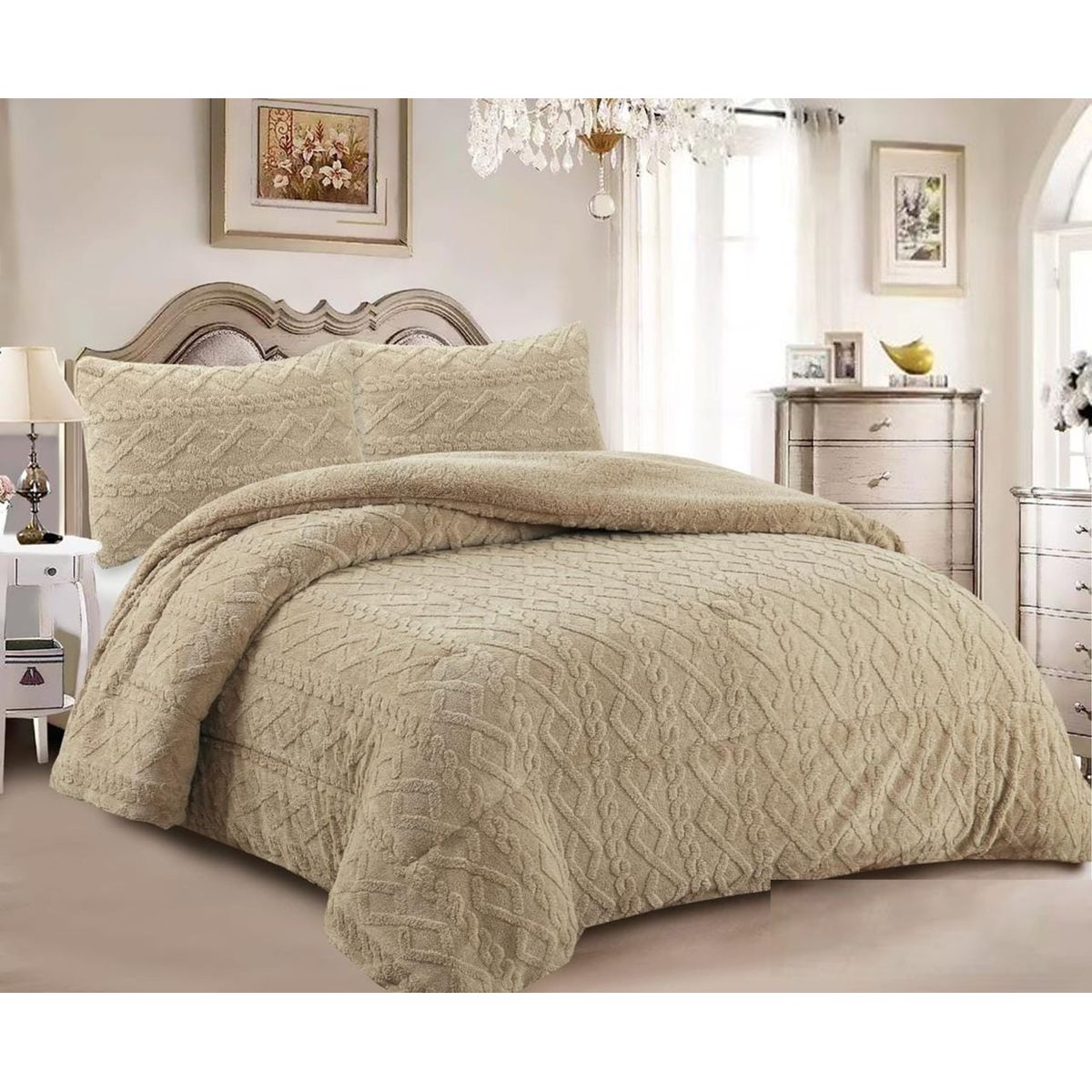 GENERICO - COBERTOR TEXTURIZADO TRENSADO CON CHIPORRO KING COLOR BEIGE TF