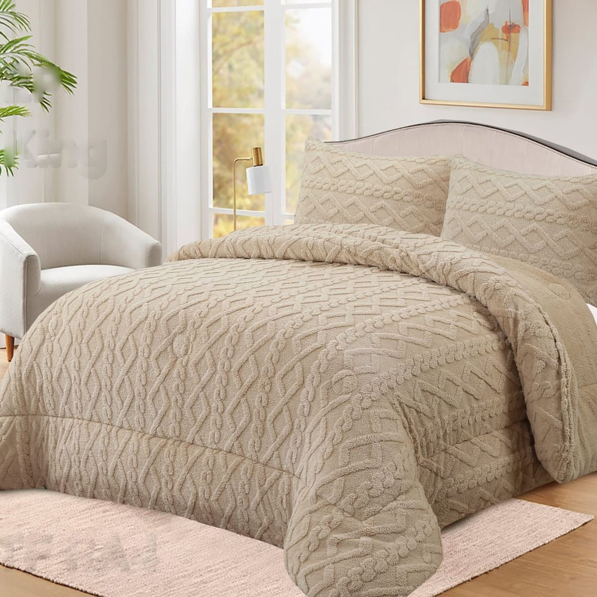 GENERICO - COBERTOR TEXTURIZADO TRENSADO CON CHIPORRO KING COLOR BEIGE TF