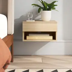 GENERICO - Velador Flotante Marrón con Cajon y Compartimento Diseño Moderno