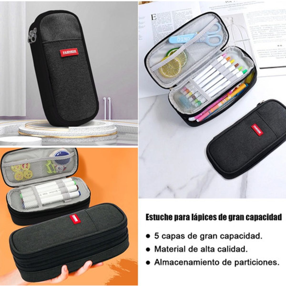 TIOZONEY - Lapicera Estuche gran capacidad cremallera doble capa