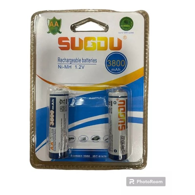 GENERICO - Pack 2 pilas recargable doble Aa 1.2v 3800mah Sugdu
