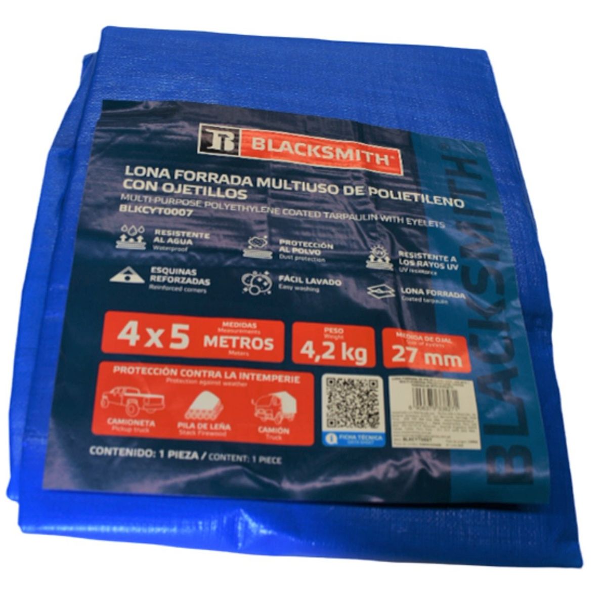 BLACKSMITH - Lona Forrada De Polietileno Azul 4x5 Mts