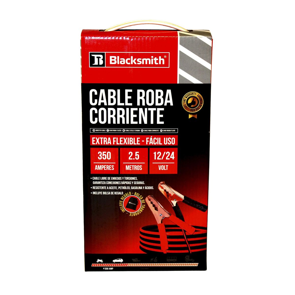 BLACKSMITH - Cable Puente Batería 350 Amp 2,5 Mts De Largo Roba Corriente