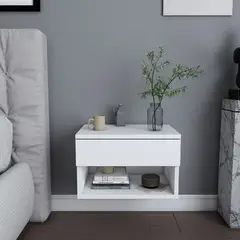 GENERICO - Velador Flotante Blanco con Cajon y Compartimento Diseño Moderno