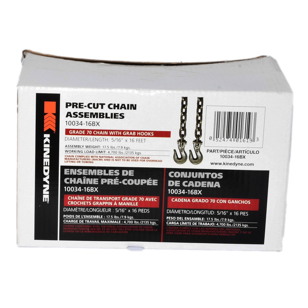 KINEDYNE - Cadena De Transporte 5/16 PuLG X 4.8 Mts Con Gancho Grado 70