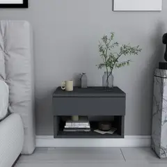GENERICO - Velador Flotante Negro con Cajon y Compartimento Diseño Moderno