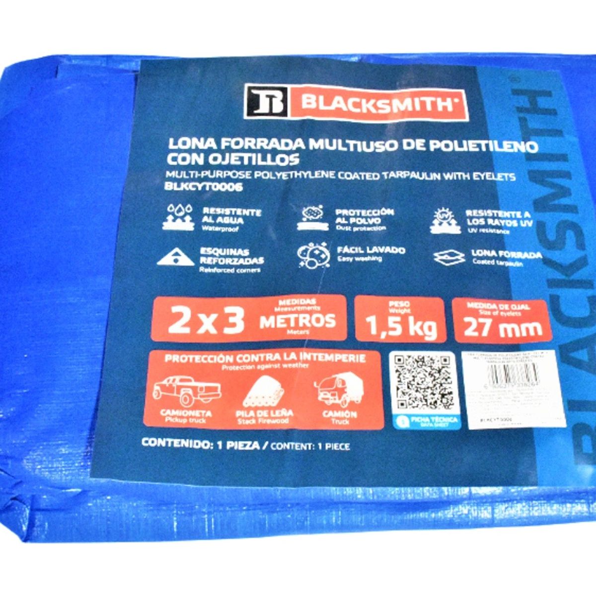 BLACKSMITH - Lona Forrada De Polietileno Azul 2x3 Mts Para Camión