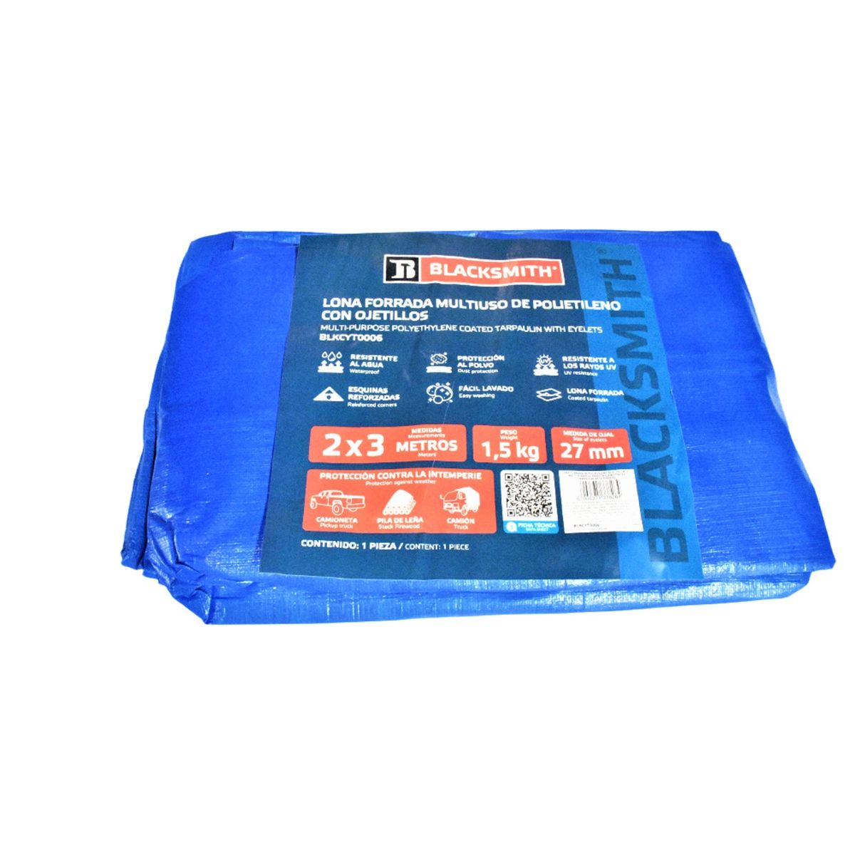 BLACKSMITH - Lona Forrada De Polietileno Azul 2x3 Mts Para Camión