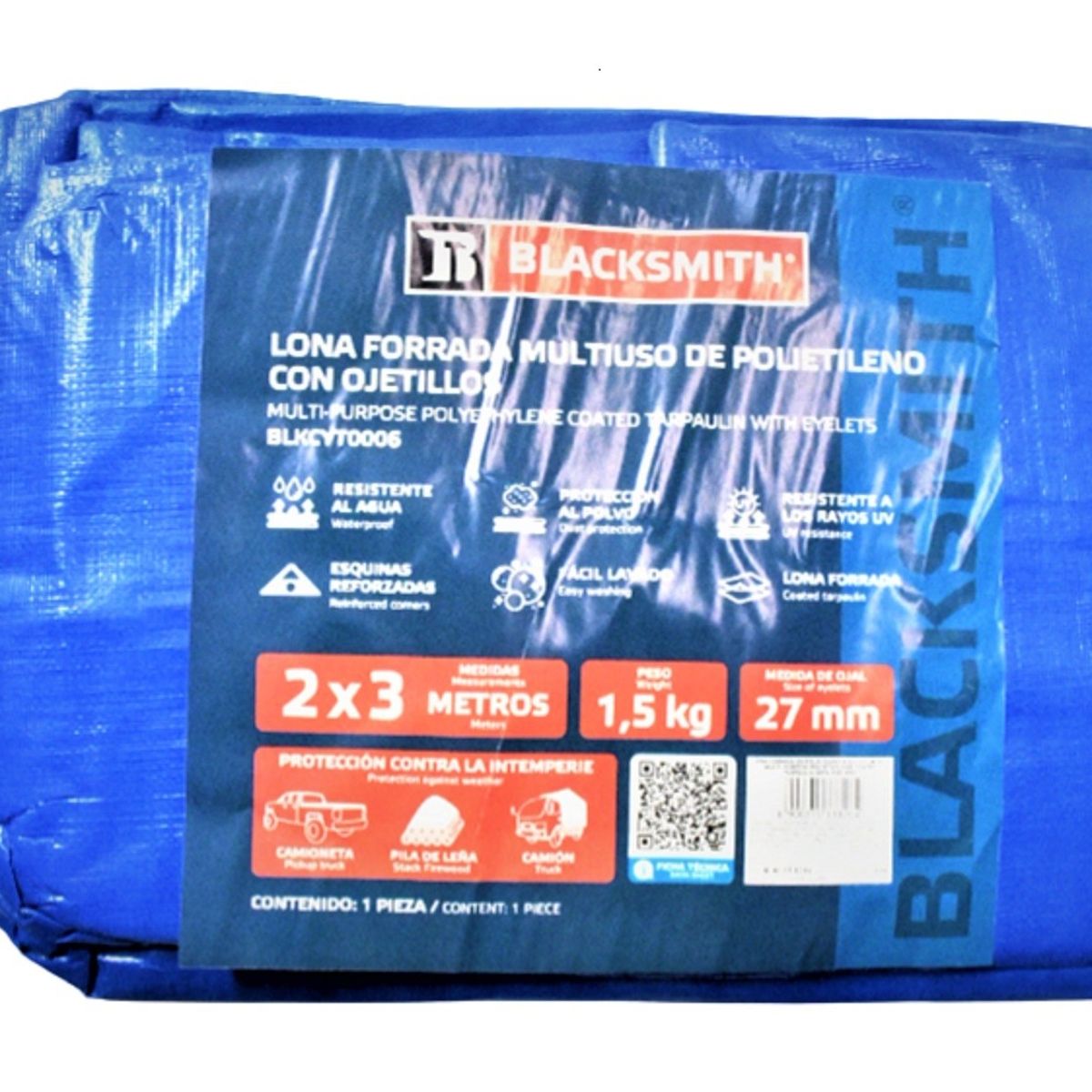 BLACKSMITH - Lona Forrada De Polietileno Azul 2x3 Mts Para Camión