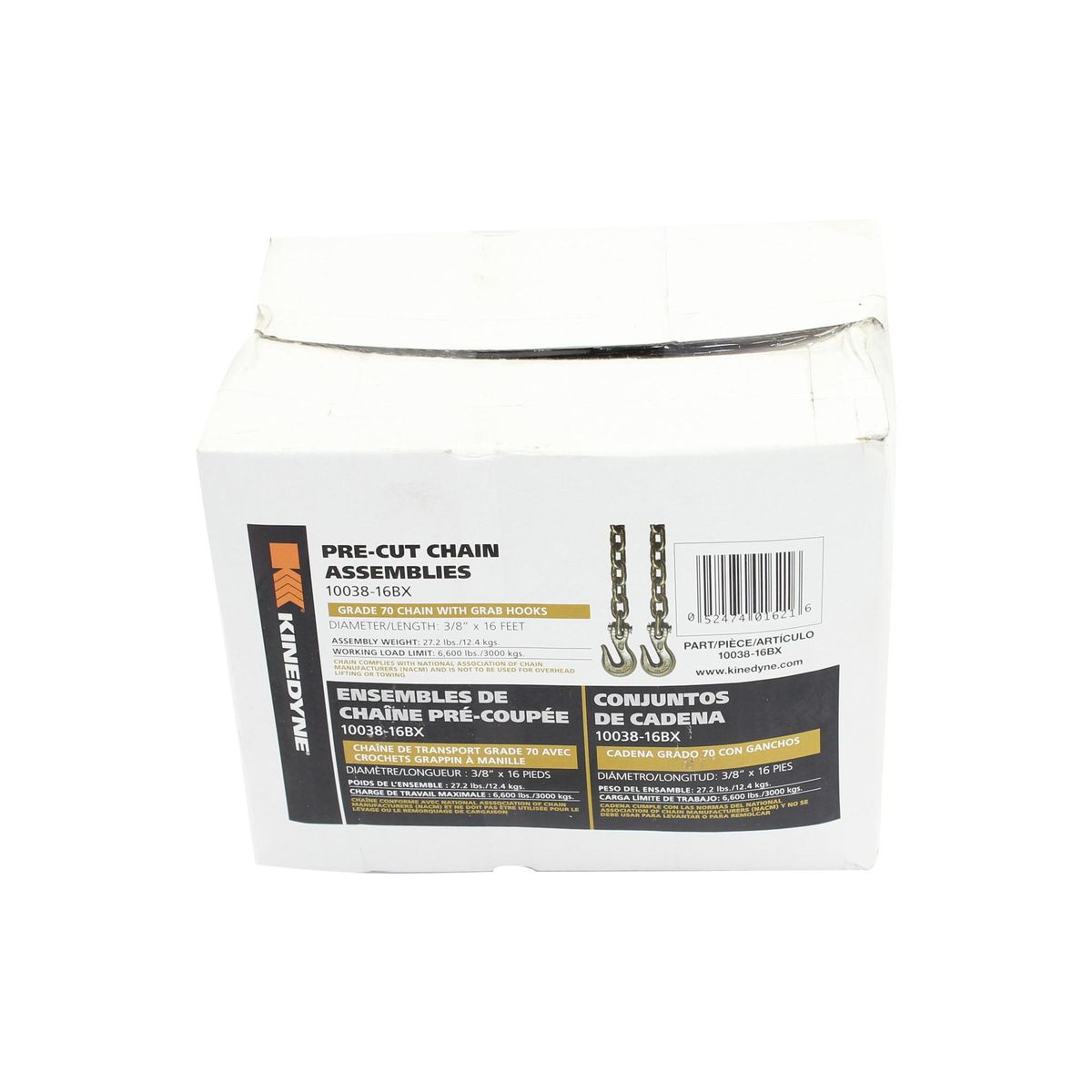 KINEDYNE - Cadena Amarre Carga 3/8 PuLG Con Gancho Tramo De 4.87 Mts