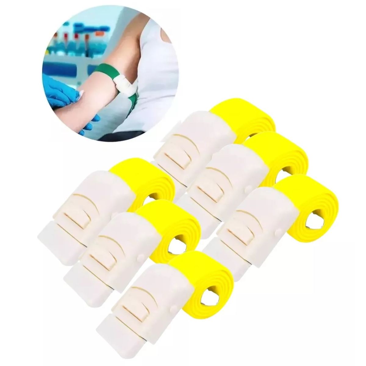 GENERICO - Torniquete Ligadura Elastico Con Hebilla Amarillo 6 Unidades