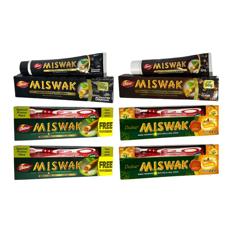 GENERICO - Pack 5 6 Uds Pasta Dental Dabur Miswak Surtidos