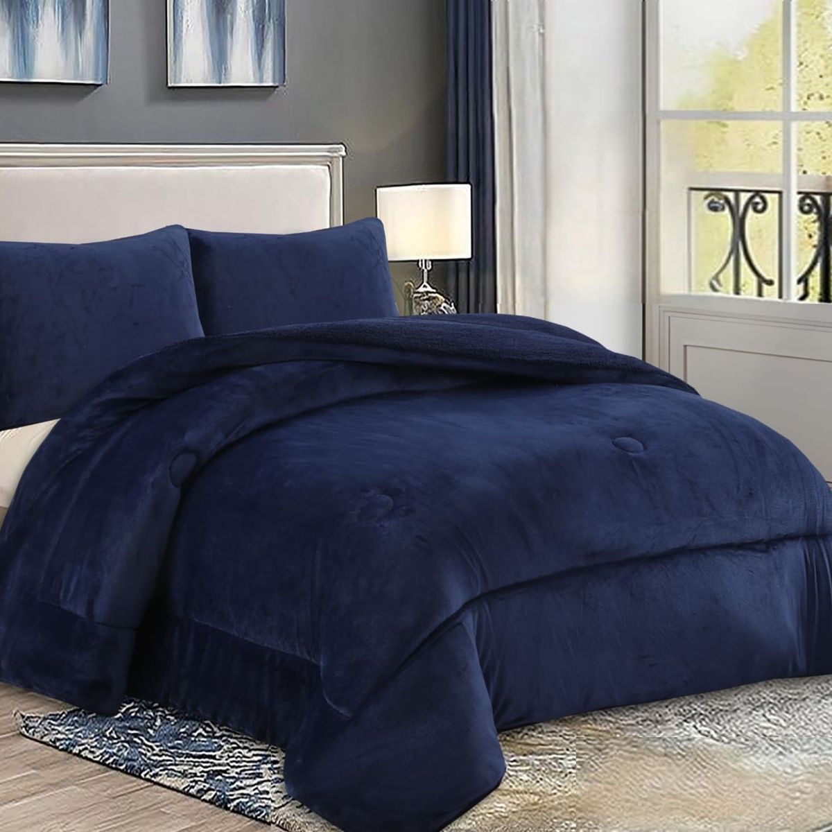 GENERICO - COBERTOR PLUSH CON CHIPORRO LISO 2 PLAZA COLOR AZUL MARINO TF
