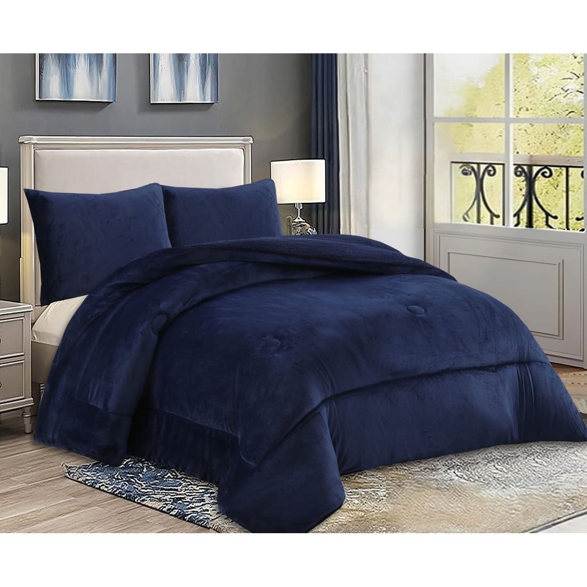 GENERICO - COBERTOR PLUSH CON CHIPORRO LISO 2 PLAZA COLOR AZUL MARINO TF