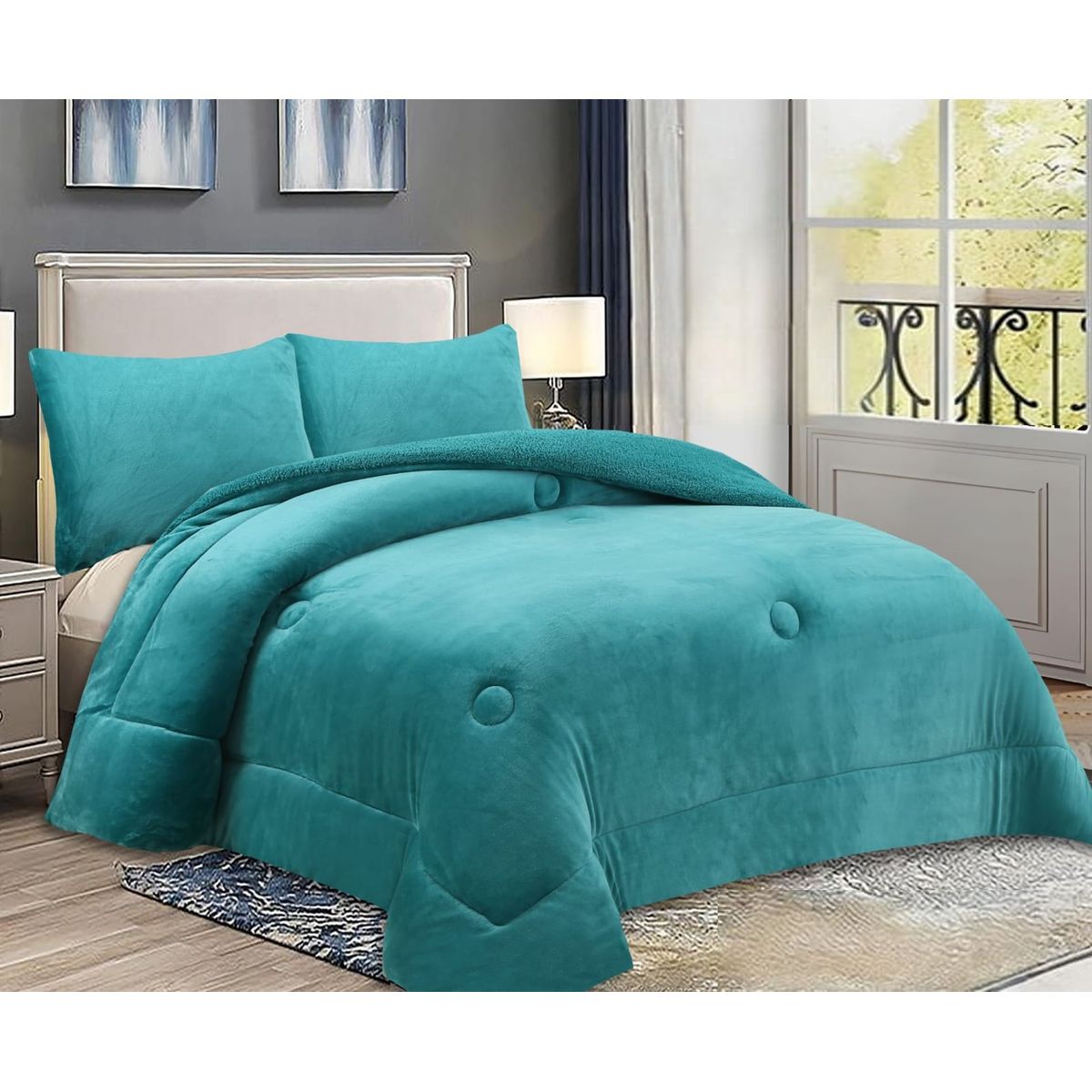 GENERICO - COBERTOR PLUSH CON CHIPORRO LISO 2 PLAZA COLOR TURQUESA TF