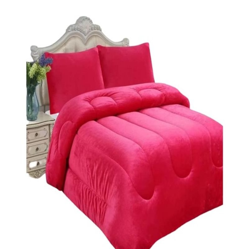 GENERICO - COBERTOR PLUSH CON CHIPORRO LISO 2 PLAZA COLOR FUCSIA TF