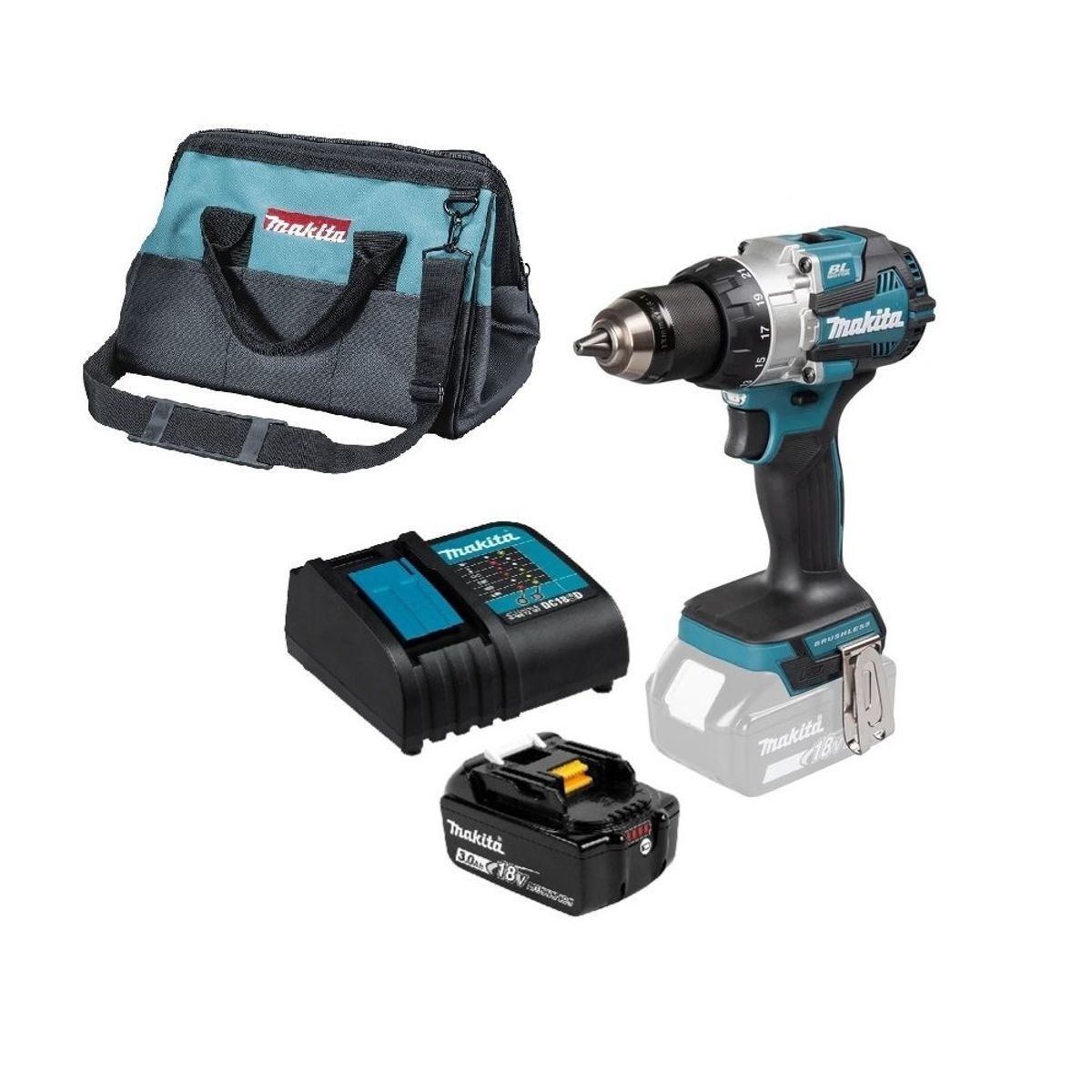 MAKITA - Taladro Atornillado Percutor 13mm 110Nm + Bolso Makita DHP489 3 Ah