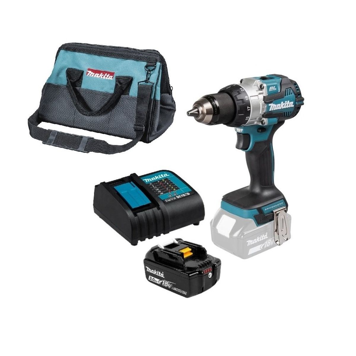 MAKITA - Taladro Atornillado Percutor 13mm 110Nm + Bolso Makita DHP489 3 Ah