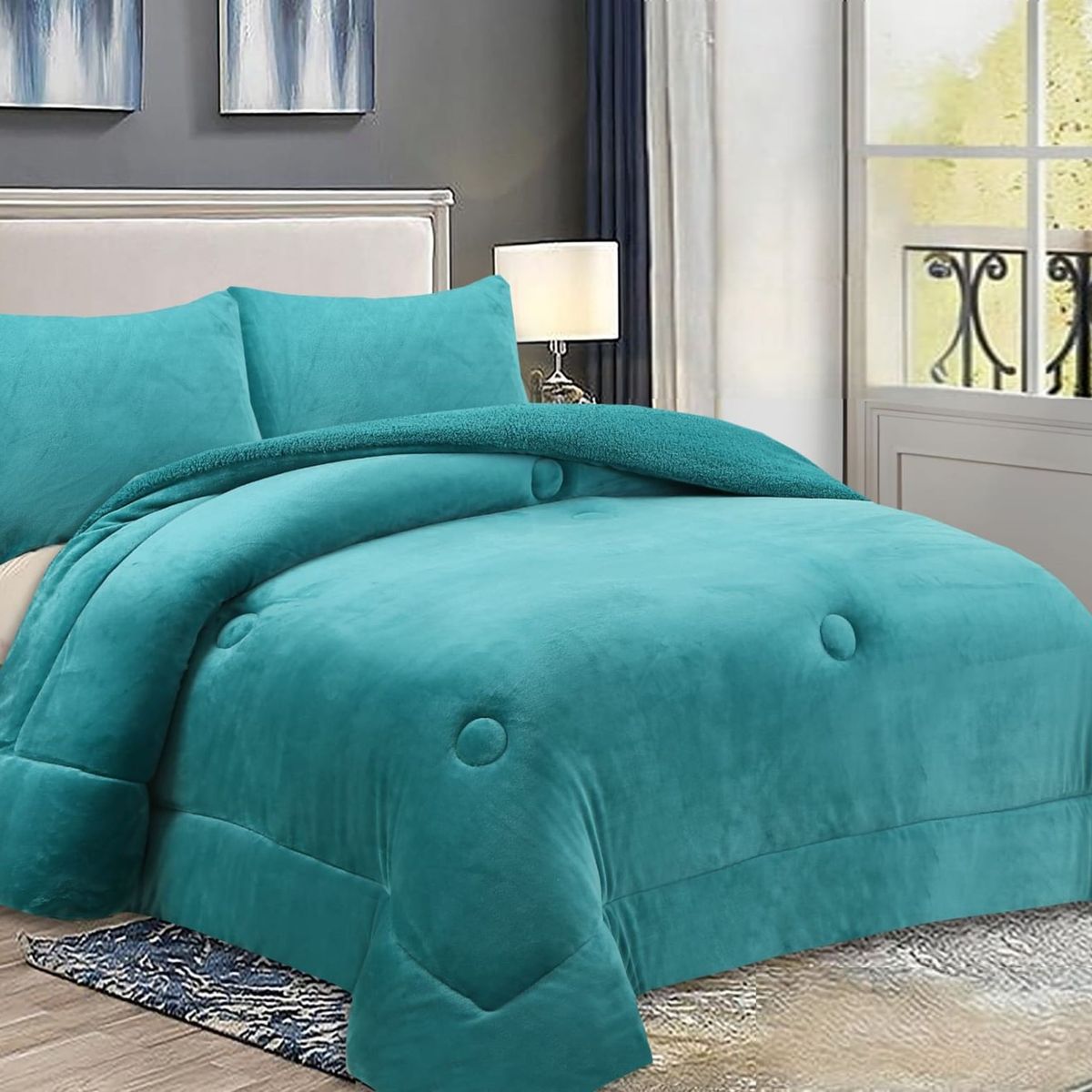 GENERICO - COBERTOR PLUSH CON CHIPORRO LISO KING COLOR TURQUESA TF