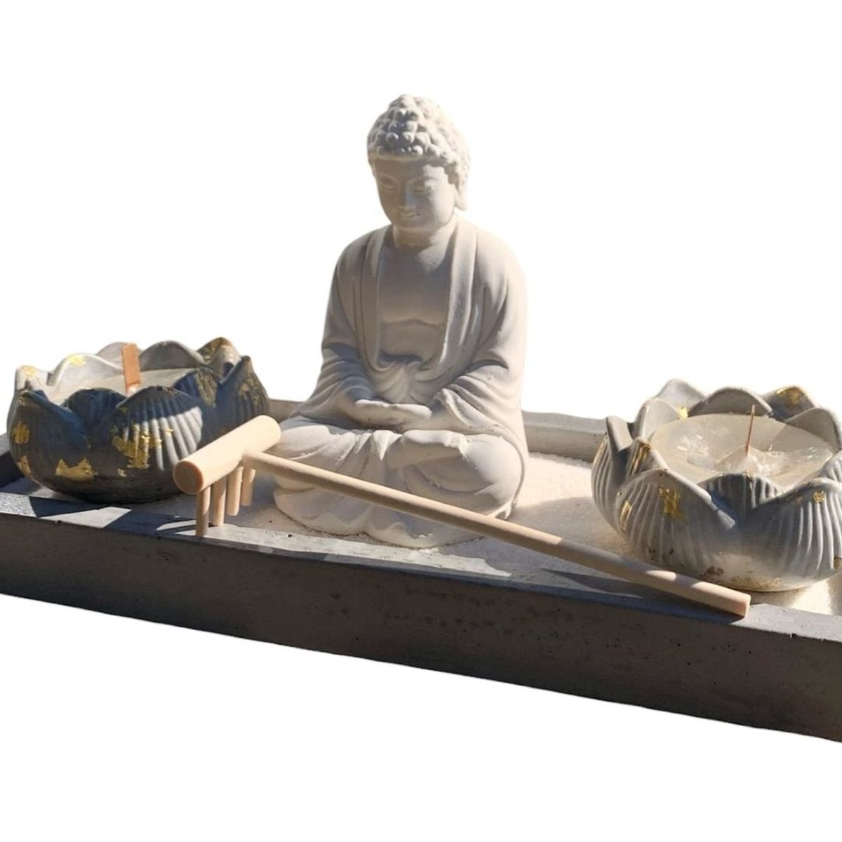 GENERICO - Jardín Zen Buda Meditación con Velas Flores de Loto 30x10cm