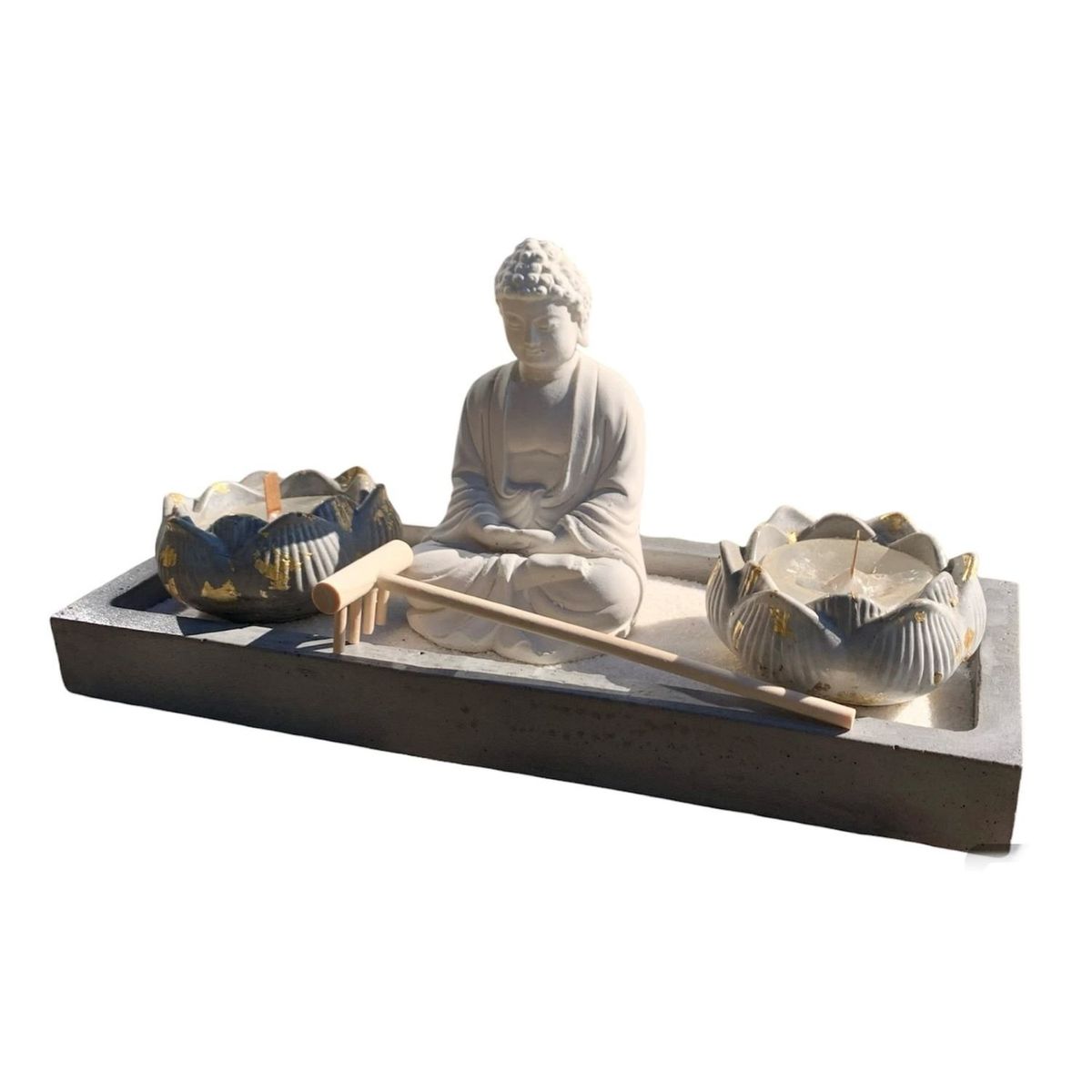 GENERICO - Jardín Zen Buda Meditación con Velas Flores de Loto 30x10cm