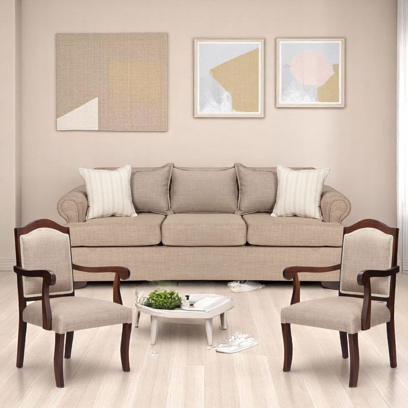 SITIAL HOME - LIVING 311,  ANTONIA BEIGE SOFA 3 CUERPOS RESORTES  2 SITIALES MADERA