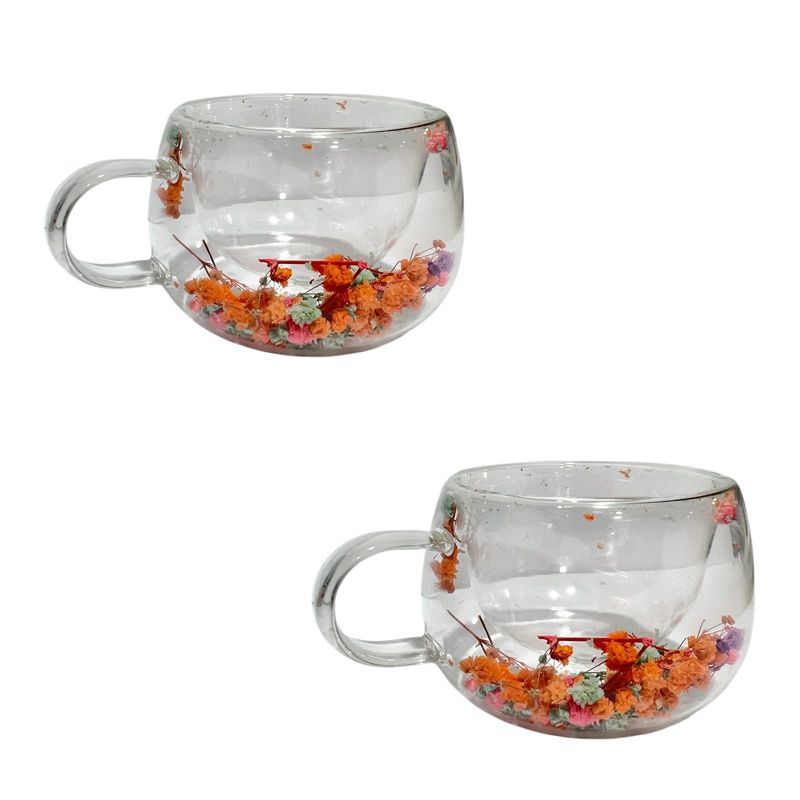 GENERICO - Set 2 Taza Café Cocina Diseño Flores Incrustadas 250ml
