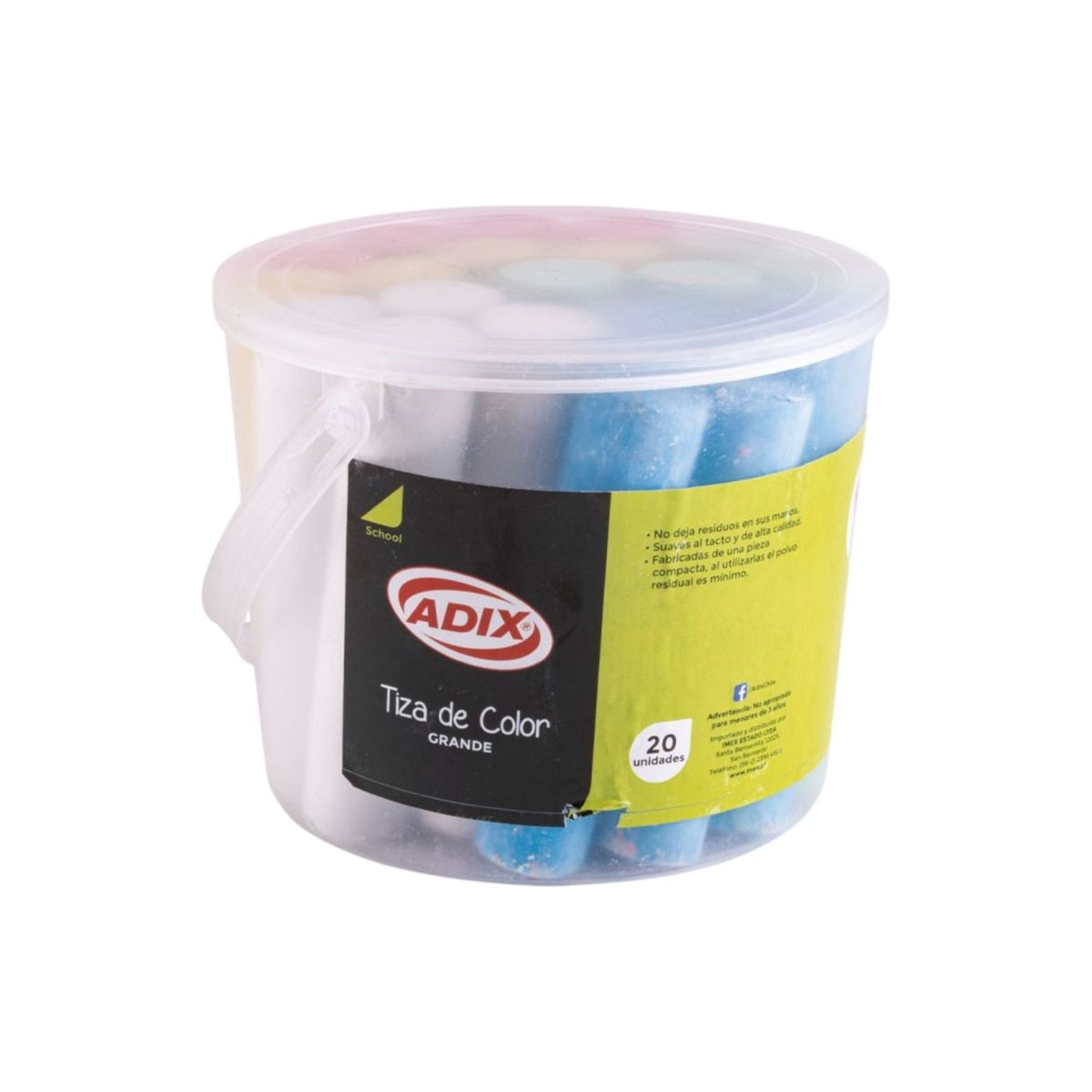ADIX - Balde Tizas Jumbo 5 Colores 20 Unid Adix Tizas Grandes