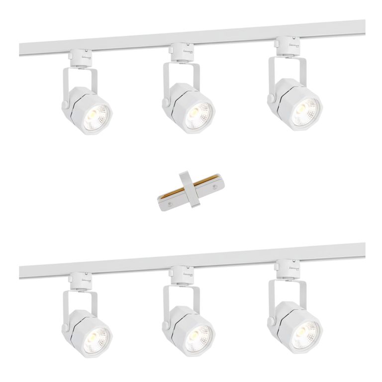 Lampara 6 Focos Blancos Hexagonales Luz Fria con 2 Riel de 1mt mas Union
