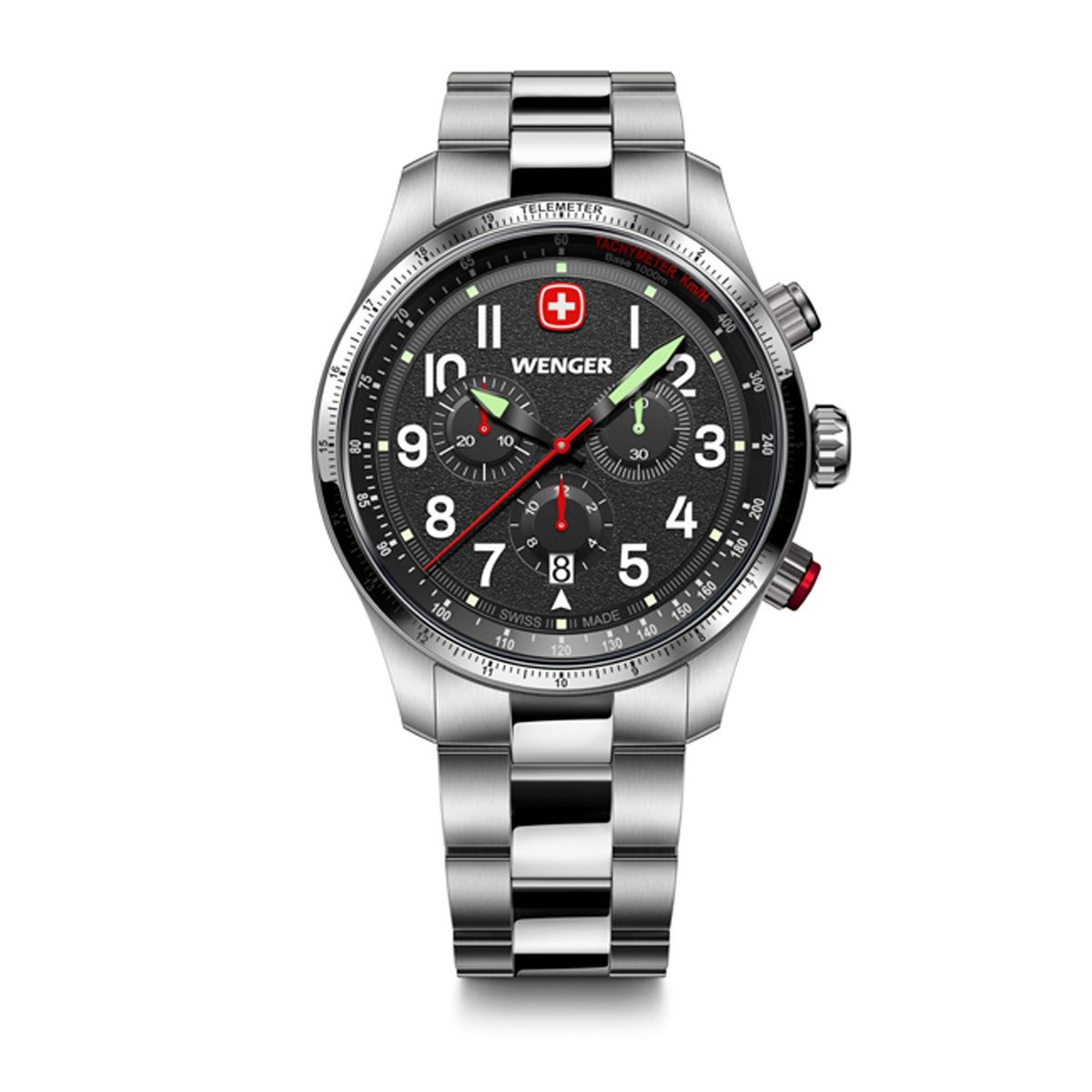 WENGER - Reloj Terragraph Chrono negro correa de acero Wenger