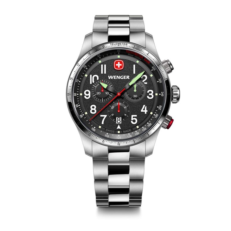 WENGER - Reloj Terragraph Chrono negro correa de acero Wenger